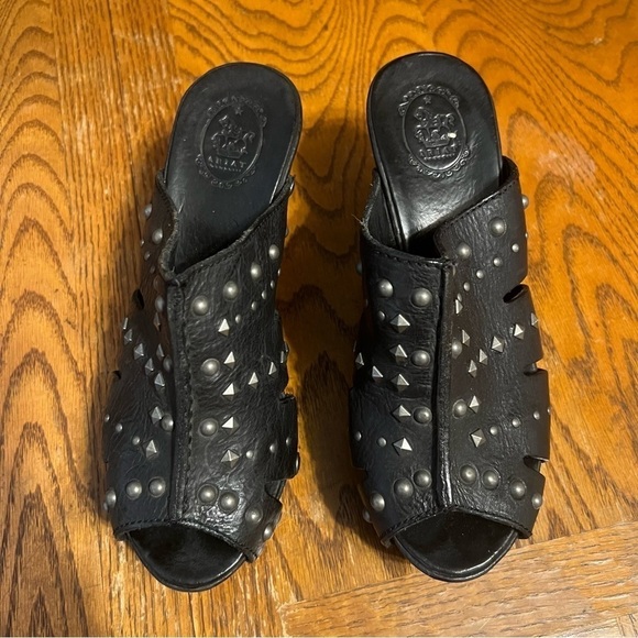 Ariat Studded Peep Toe Heeled Leather Slip-On Clog Mules in Black Sz 7 Y2K 90s - Picture 3 of 13